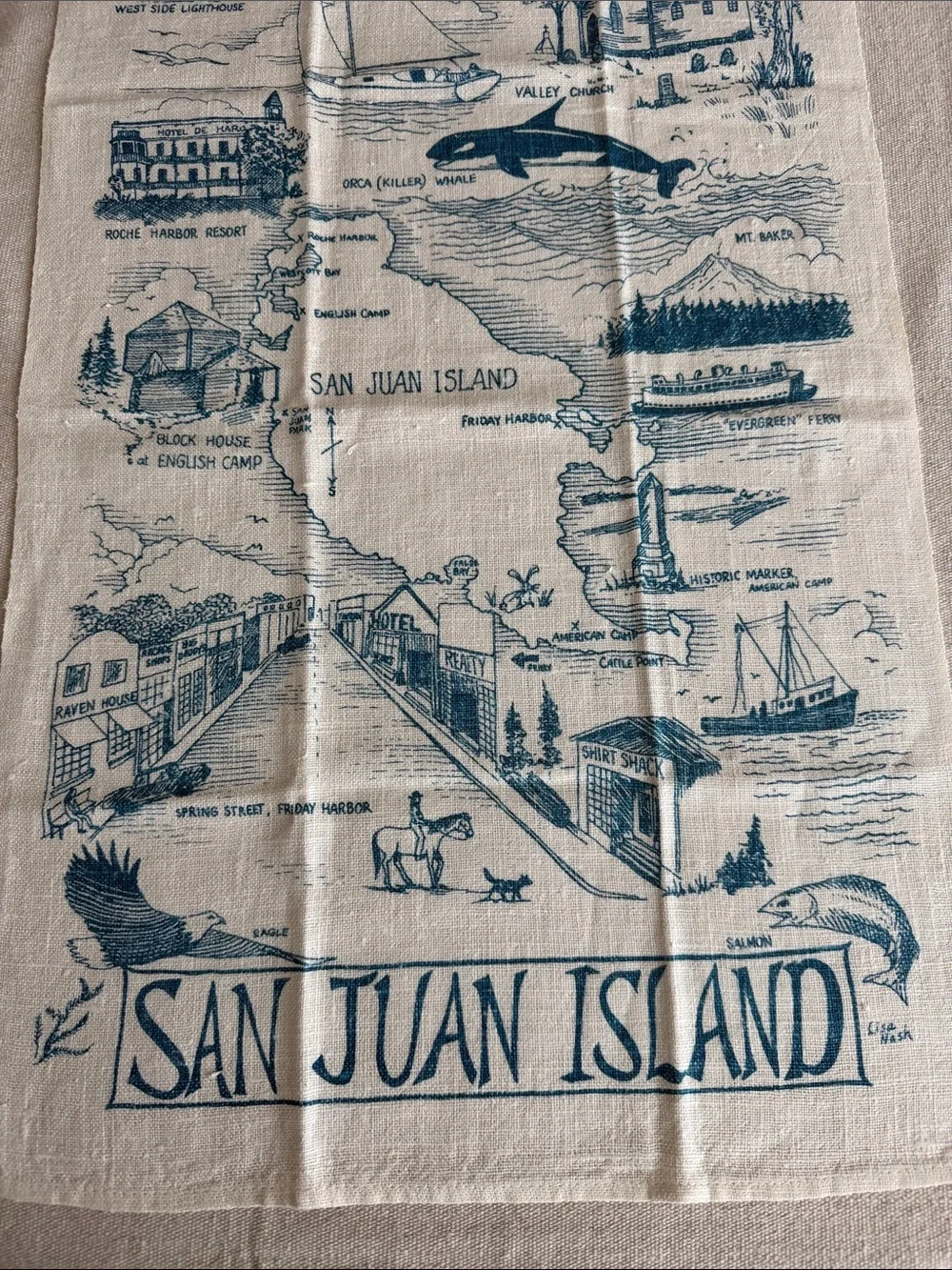 VTG San Juan Islands 100% Pure Linen Tea Towel by Lisa Nash